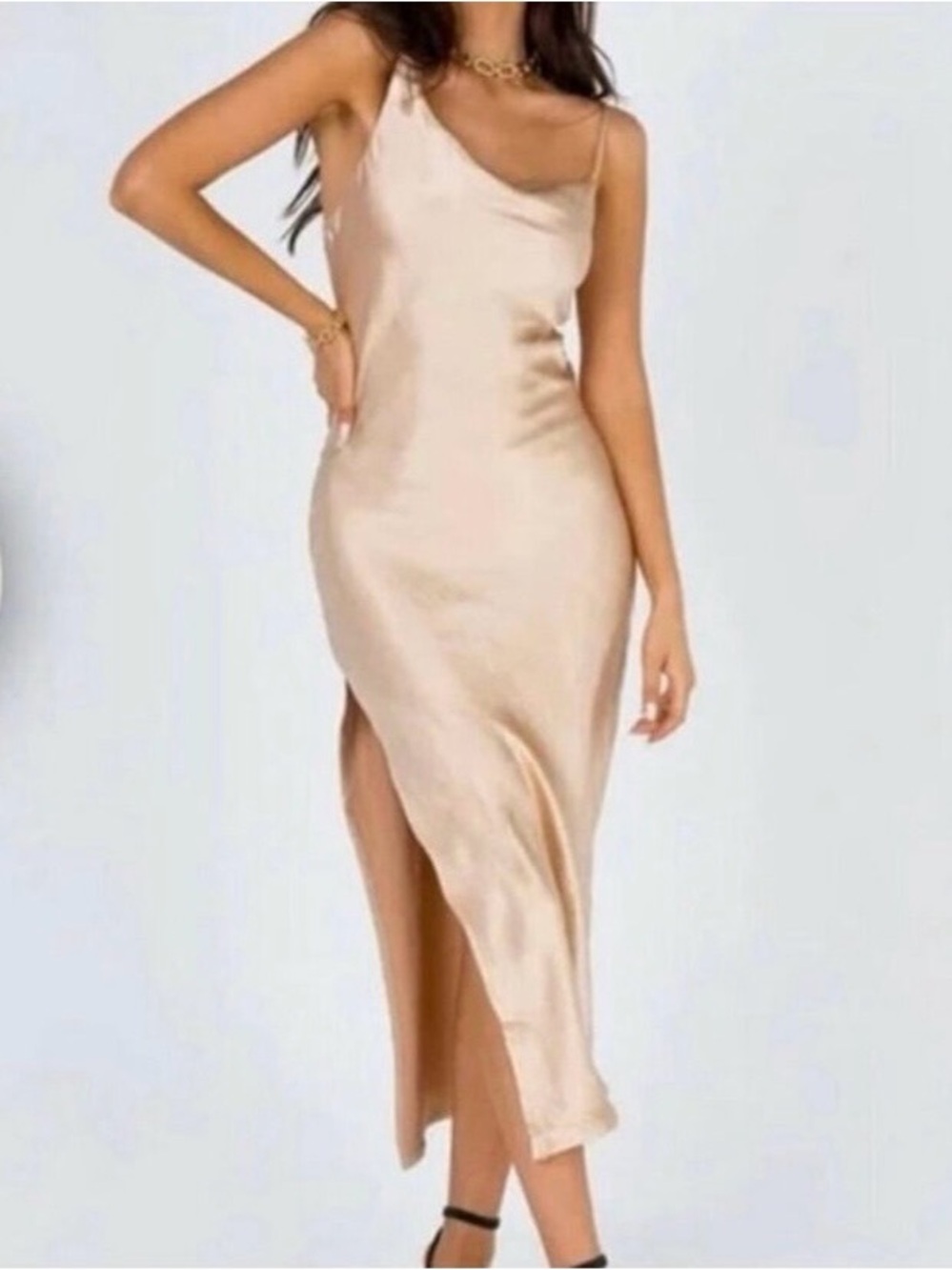 Princess Polly Scoop Neck Satin Slip Dress in Champagne